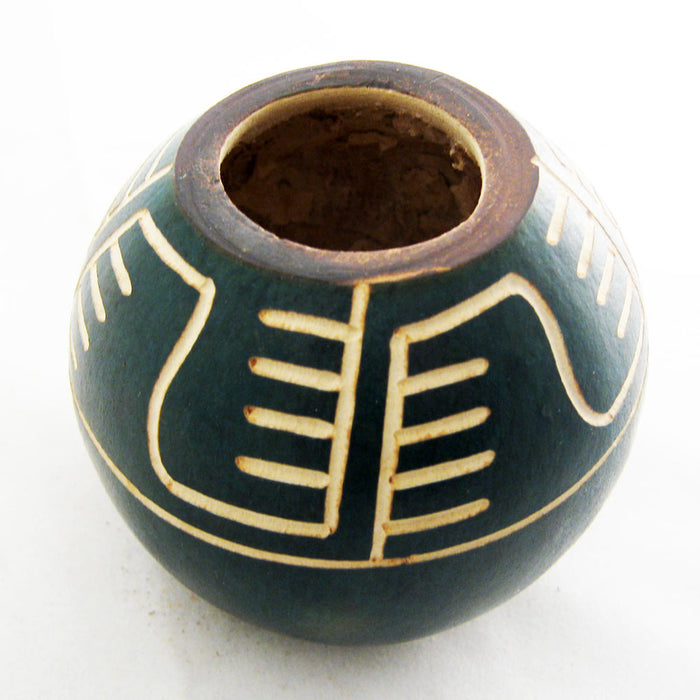 Carved Mate Gourd Yerba Tea With Bombilla Straw Handmade Artisan Design Green