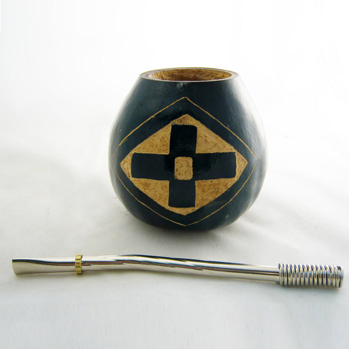 CROSS ENGRAVING HANDMADE GOURD CUP FOR INTERMEDIATE FASTING OR TEA STRAW BOMBILLA YERBA MATE