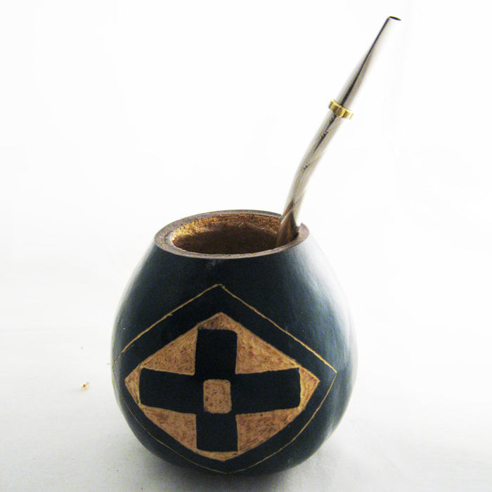 CROSS ENGRAVING HANDMADE GOURD CUP FOR INTERMEDIATE FASTING OR TEA STRAW BOMBILLA YERBA MATE