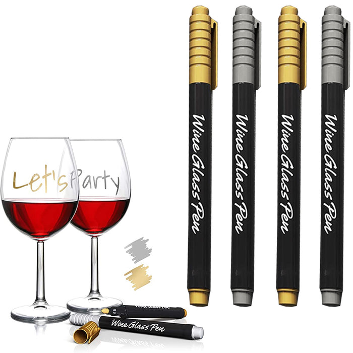 4 Wine Glass Markers Pen Gold Silver Erasable Washable Weddings Party Drink Name