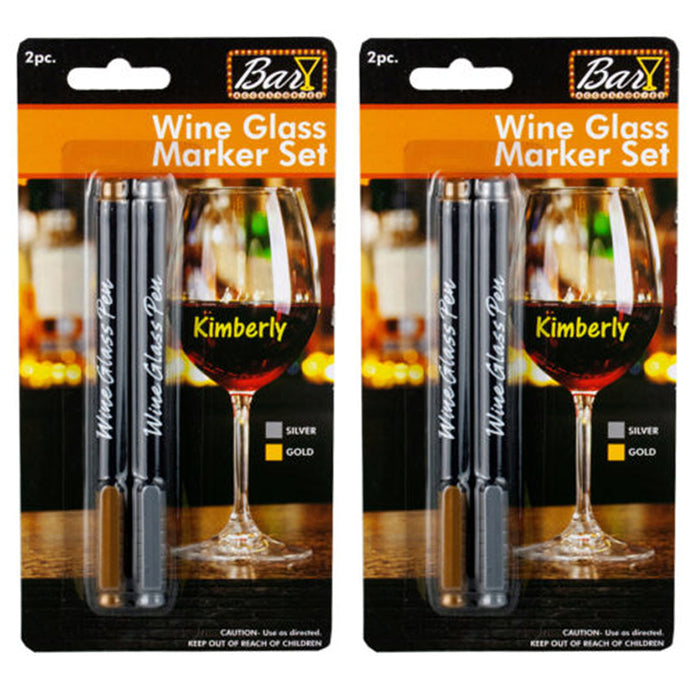 4 Wine Glass Markers Pen Gold Silver Erasable Washable Weddings Party Drink Name