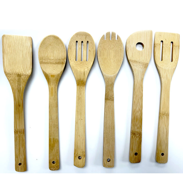 6 pcs Bamboo Kitchen Cooking Utensils Spatula Spoon Fork Set Wooden Tool Handles