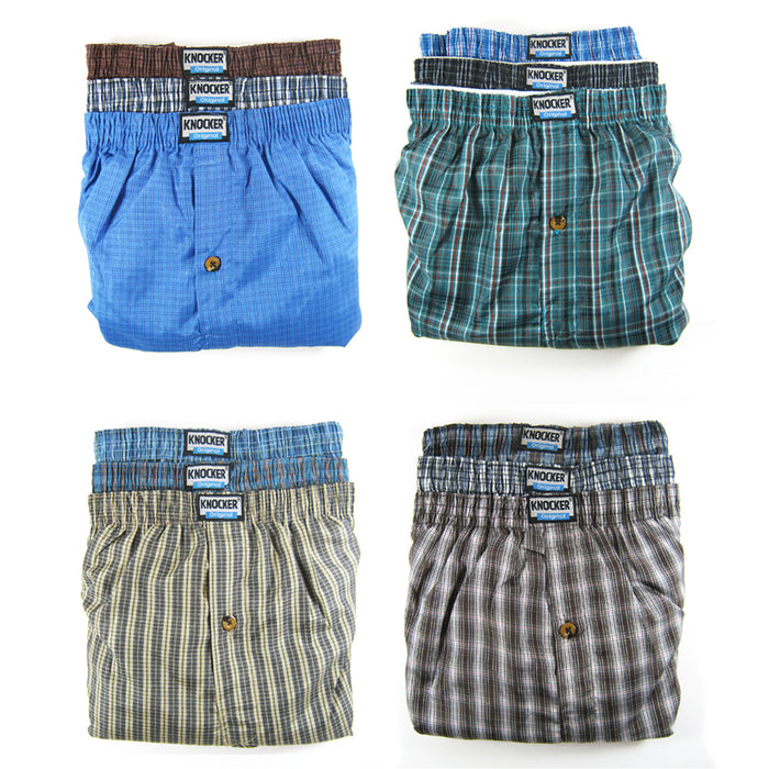 6 Men Knocker Boxer Trunk Plaid Shorts Underwear Cotton Briefs Elastic 3XL 50-52