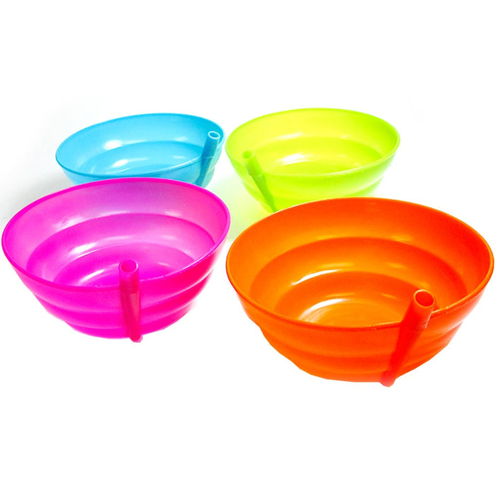 4 Kids Sip A Bowl Built In Straw Plate Plastic Cereal Soup Drink Snack BPA Free