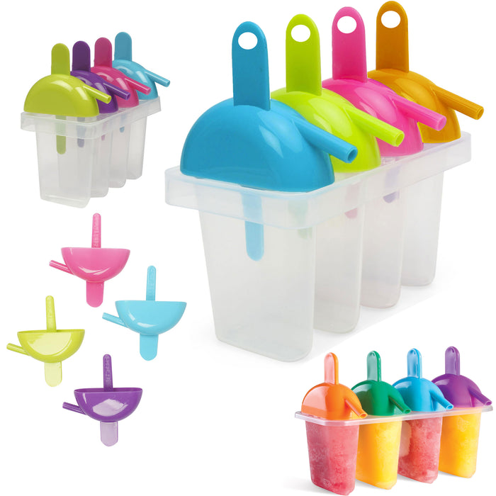 4 Freezer Ice Pop Maker Mold Popsicle Sip Straw Ice Cream Frozen Pops Cake Treat