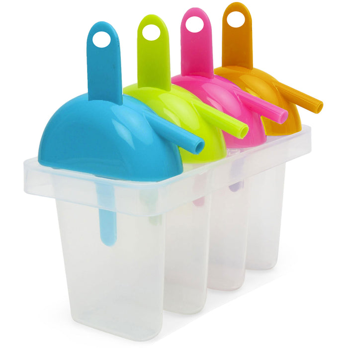 4 Freezer Ice Pop Maker Mold Popsicle Sip Straw Ice Cream Frozen Pops Cake Treat