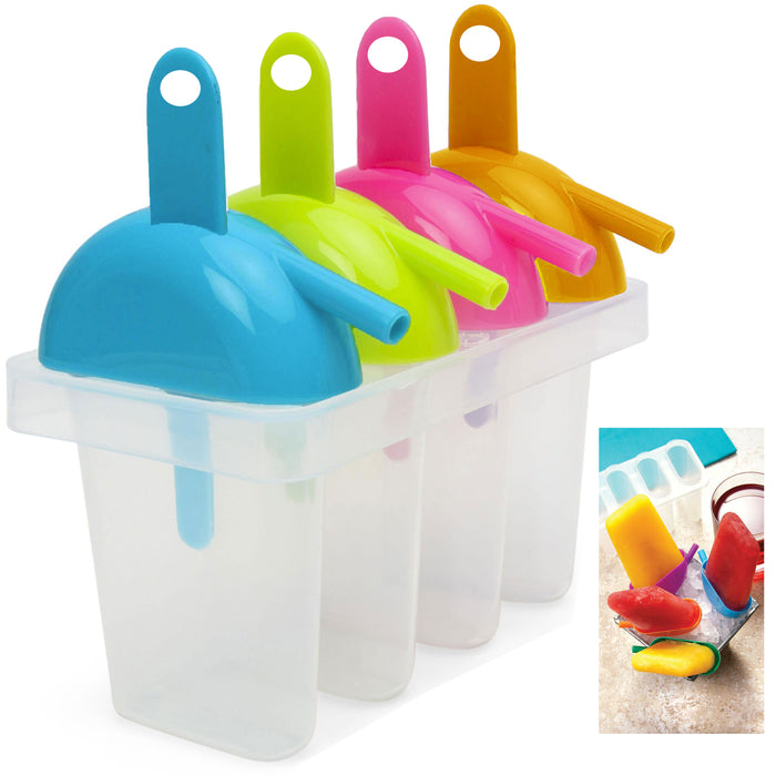 4 Freezer Ice Pop Maker Mold Popsicle Sip Straw Ice Cream Frozen Pops Cake Treat