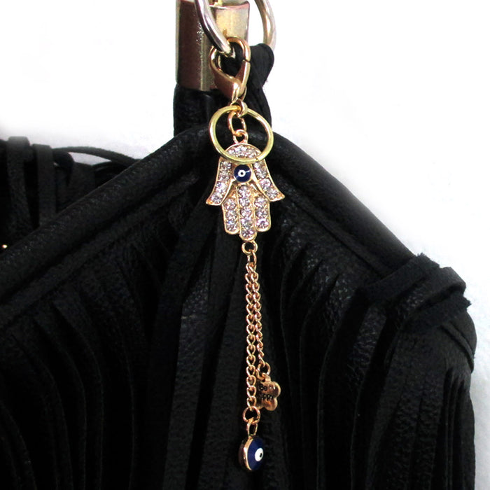 Gold Plated Hamsa Purse Charms Evil Eye Hand Crystal Keychain Judaica Protection