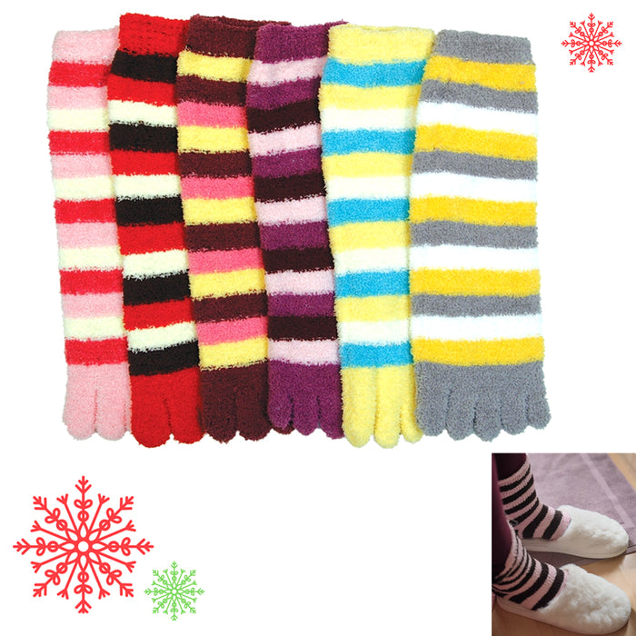 3 Pairs Fuzzy Toe Socks Womens Winter Soft Cute Warm Plush Striped Size 9-11 Lot