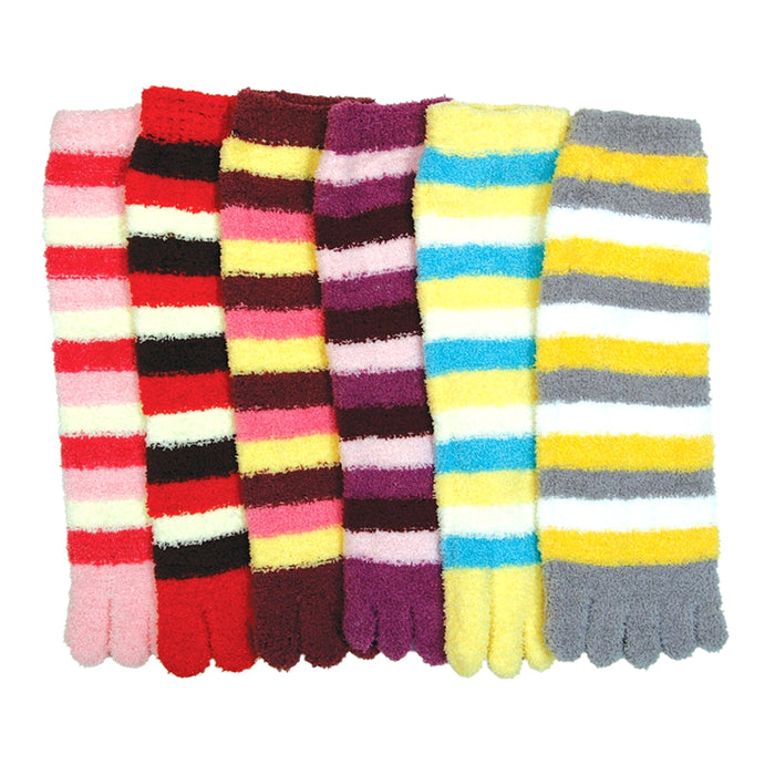 12 Pair Fuzzy Toe Socks Ultra Soft Warm Plush Striped Womens Girls Size 9-11 New