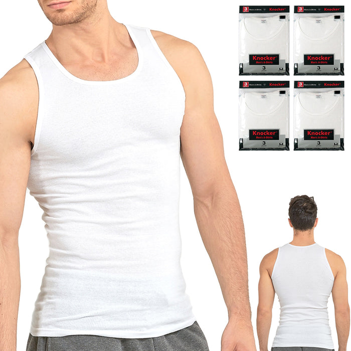 12 Lot Men Slim Muscle Tank Top T-Shirt Ribbed Sleeveless Cotton A-Shirt White M