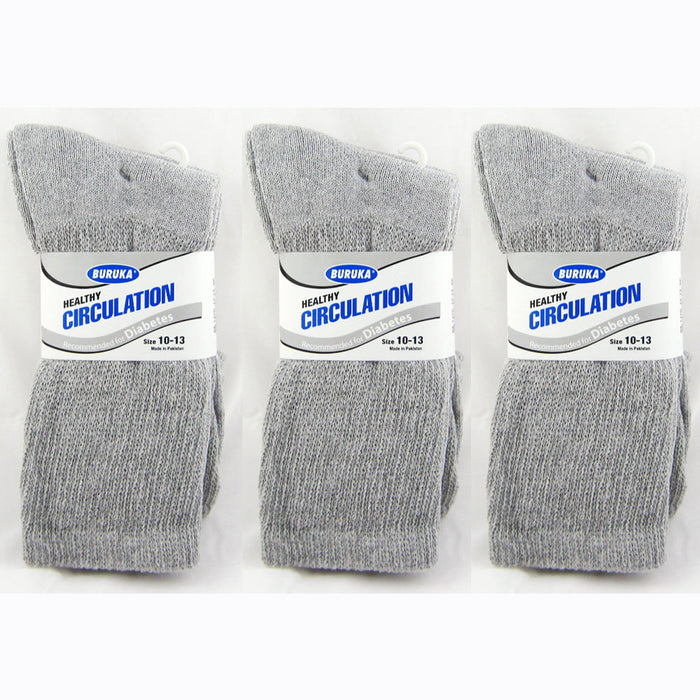 12pair Loose Men Diabetic Crew Socks Non Binding Top Heel Toe Cushion 10-13 Grey