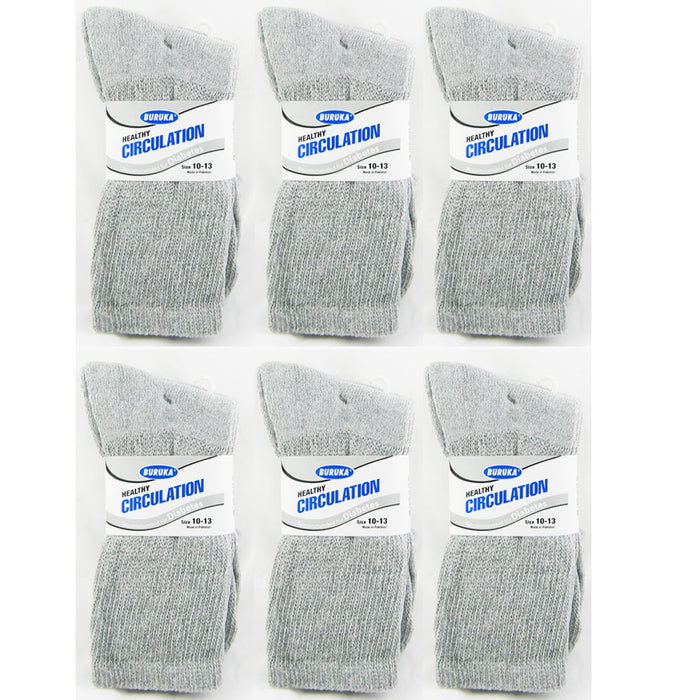 12pair Loose Men Diabetic Crew Socks Non Binding Top Heel Toe Cushion 10-13 Grey