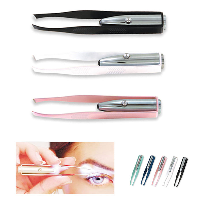 3 Stainless Steel Make Up LED Light Eyelash Eyebrow Hair Removal Lighted Tweezer