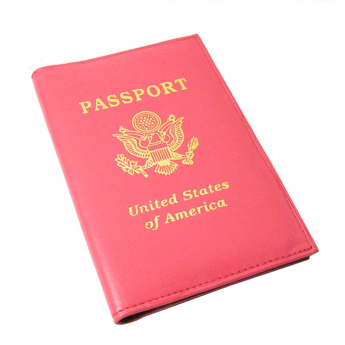 1 Genuine Pink Leather Passport Cover CASE Holder Wallet Travel Gold US Seal