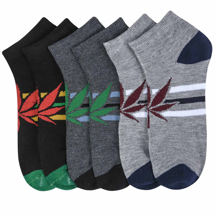 6 Pairs Mens Ankle Socks Green Leaf Pot 420 Gift Crew Low Cut Running 10-13