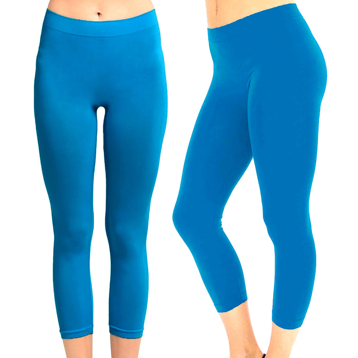 1 Pc Seamless Stretch Capri Legging Spandex Workout Basic Plain Tight Turquoise