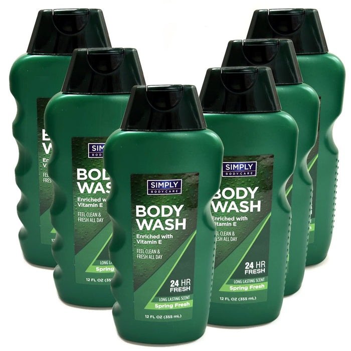 6Pack Body Wash Men Spring Fresh Skin Hydration Cleanser Gel 12oz 24hr Long Last