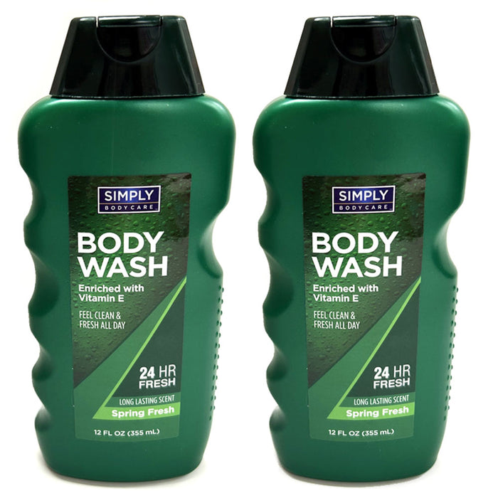 2 Pk Spring Fresh Mens Body Wash Smell Clean Fresh Vitamin E for 24 Hours 12 Oz