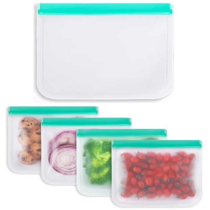 8 Pc Reusable Silicone Food Storage Bags Zip Lock Seal Thick Freezer Container