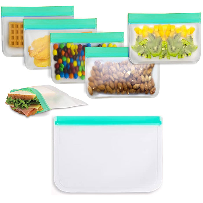 8 Pc Reusable Silicone Food Storage Bags Zip Lock Seal Thick Freezer Container