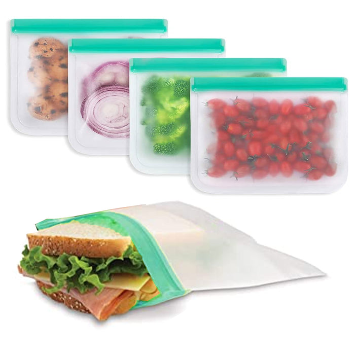 4 Resealable Zip Lock Reusable Food Container Storage Thick Freezer Bag Silicone