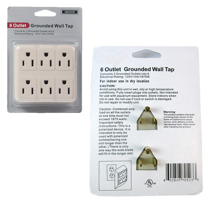 6 Outlet Power Strip Adapter Charging Station Plugs Wall Tap Socket Wide AC 125V