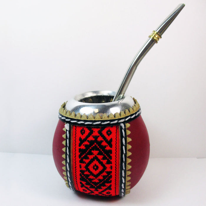 PAMPAS MATE WITH CROSS IS LINED IN LEATHER MATE GOURD WITH STRAW KIT DRINK 3259R