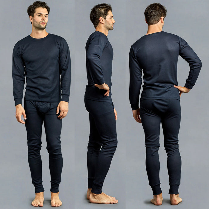 Mens Thermal Underwear Set Knocker Long Sleeve Pajamas Pants Sleep Navy Size S