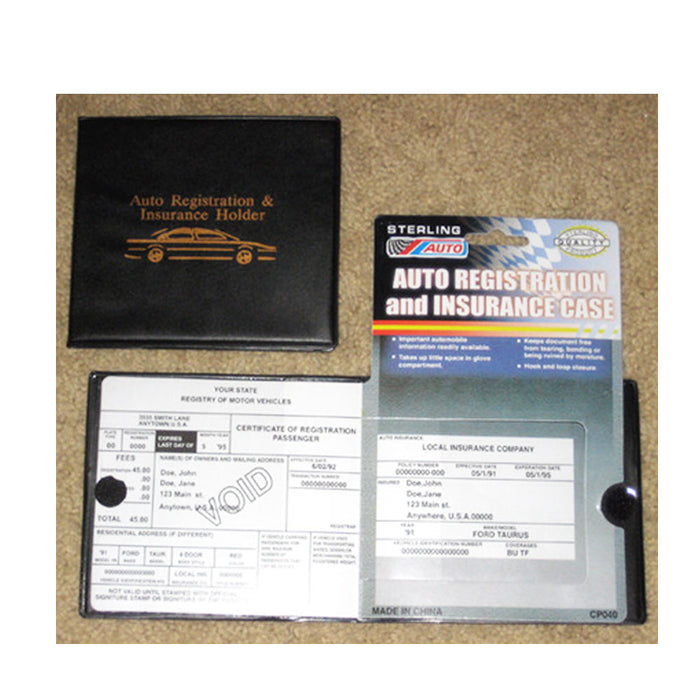 Auto Car Truck Registration Insurance Document Holder Wallet Black Case Id Card