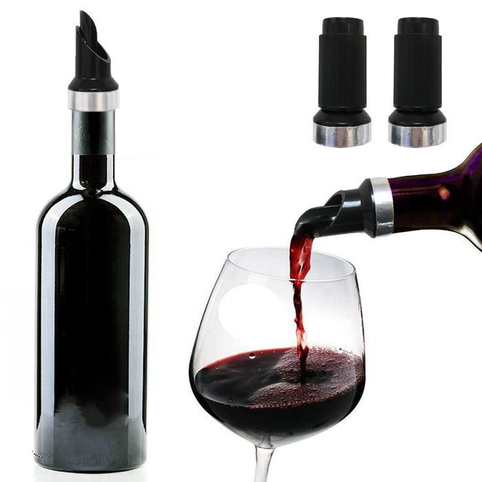 2 Pack Wine Liquor Pour Spout Free Flow Bottle Pourer Stopper w/ Cap Set Barware