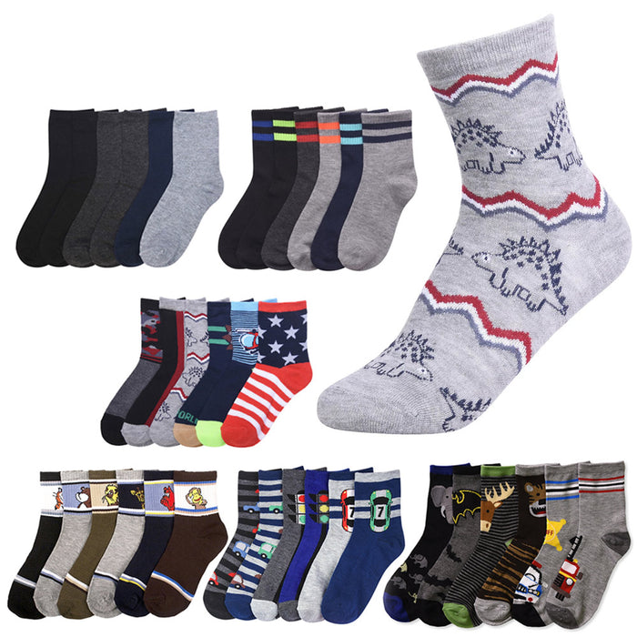 3 Pairs Kids Boys Design Crew Socks Size Age 6-8 Toddler Casual Sport Comfort US