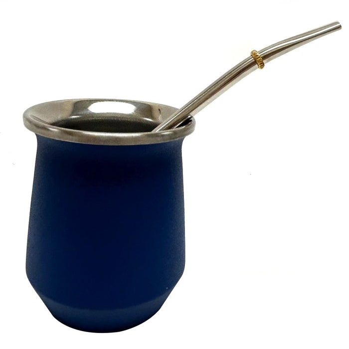 Blue Argentinean Yerba Mate Cup Gourd Stainless Steel Bombilla Straw Double Wall