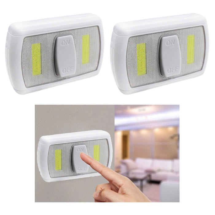 2 X Wall Switch Night Light COB LED Mini Dual Wireless Battery Operated Magnetic