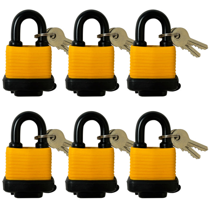 6 Waterproof Padlocks Keyed Outdoor Use Heavy Duty Laminated Steel 40mm Gate Gym