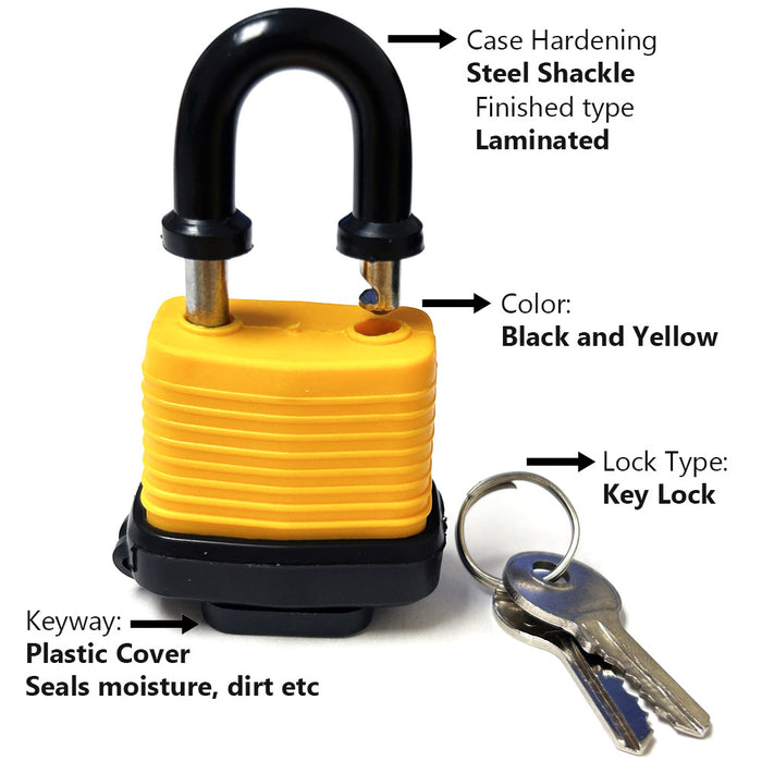 6 Waterproof Padlocks Keyed Outdoor Use Heavy Duty Laminated Steel 40mm Gate Gym