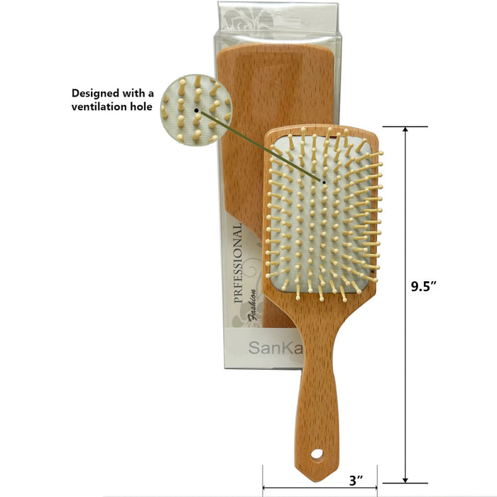 Paddle Hair Brush Large Wooden Style Large Square Air Brush w/ Ball Tip Bristles