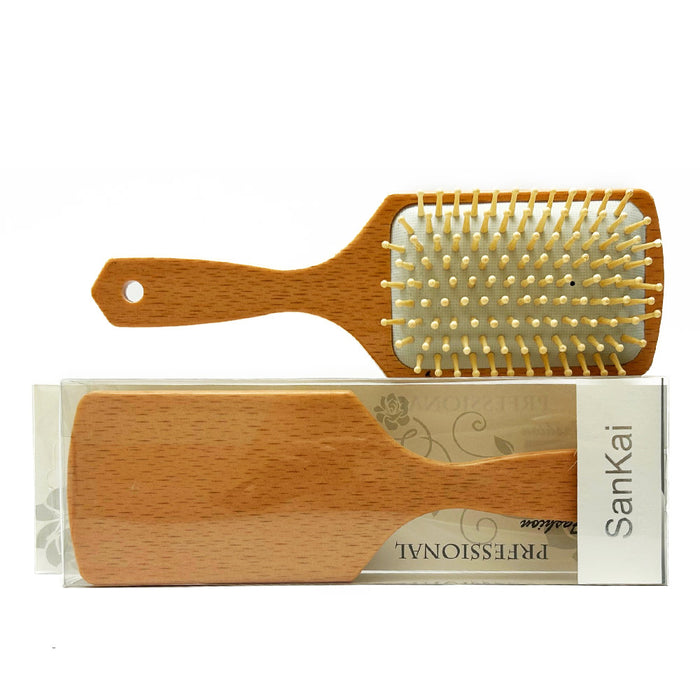 Paddle Hair Brush Large Wooden Style Large Square Air Brush w/ Ball Tip Bristles