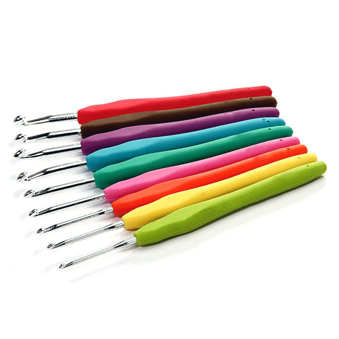 9 Pc Aluminum Crochet Hooks Needles Set Non Slip Rubber Handle Craft Knitting