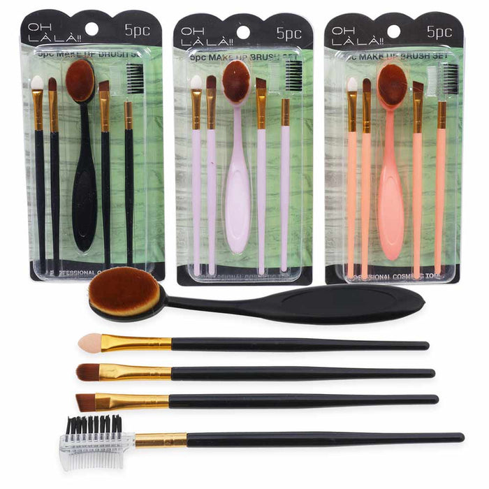 5 Pc Makeup Cosmetic Blush Brush Eyebrow Foundation Powder Brushes Kit Set