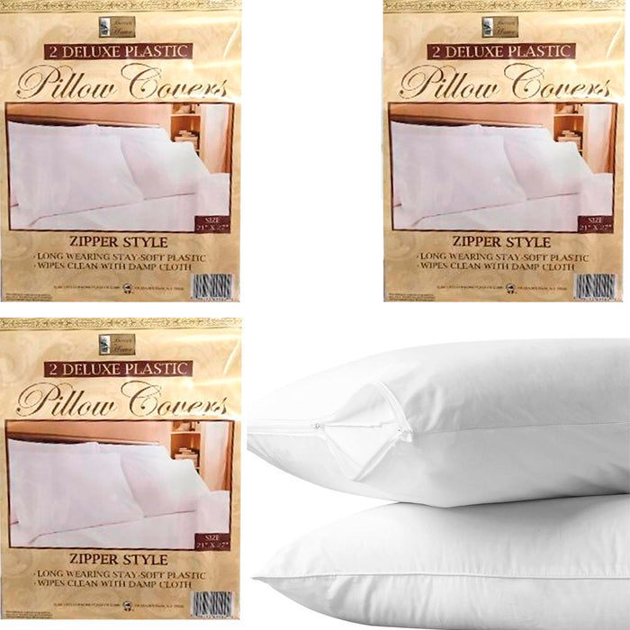 6 White Hotel Pillow Plastic Cover Case Waterproof Zipper Protector Bed 21"X27"