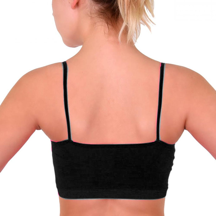 3 Pc Seamless Spaghetti Strap Crop Tank Top Stretch Cami Bandeau Bralette Black