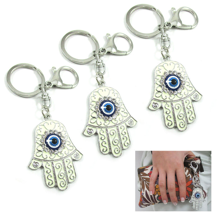 3 Pc Hamsa Evil Eye Charm Key Chain Lucky Fatima Hand Kabbalah Amulet Protection