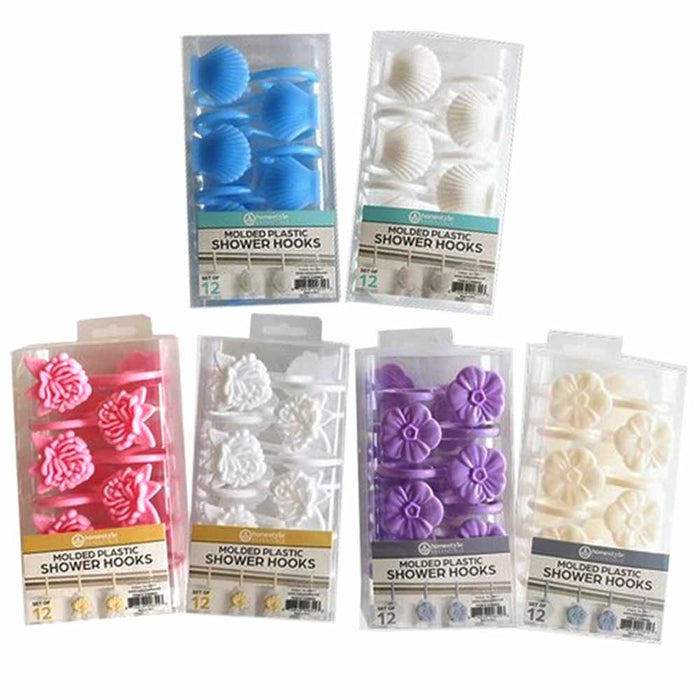 24 Pc (2pk) Decorative Plastic Molded Shower Hooks Rod Curtain Rings Bathroom