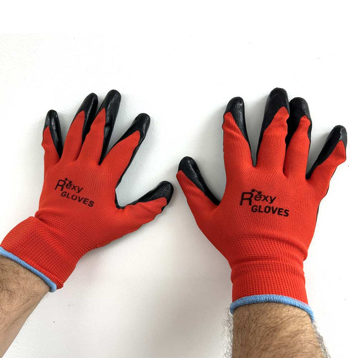 2 Rexy Gloves Nitrile Coated Palm Work Mechanic Seamless Knit Hand Safety XL Red