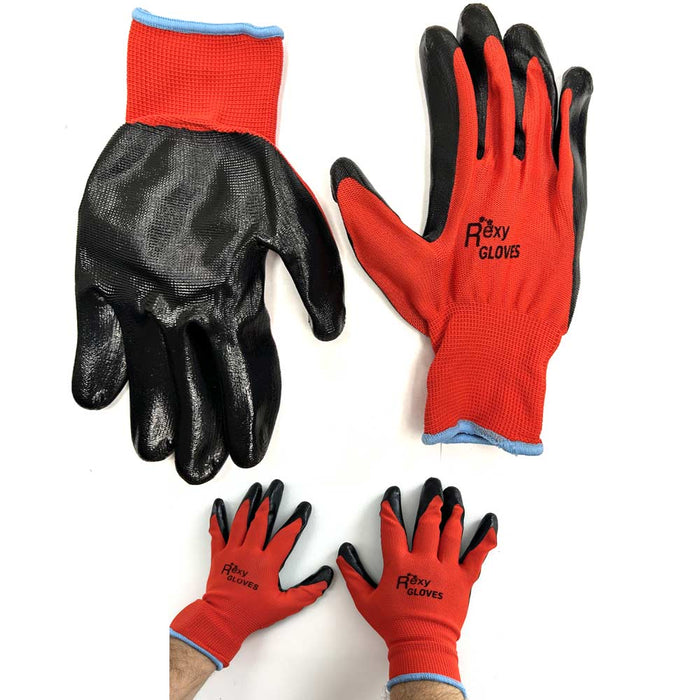 2 Rexy Gloves Nitrile Coated Palm Work Mechanic Seamless Knit Hand Safety XL Red