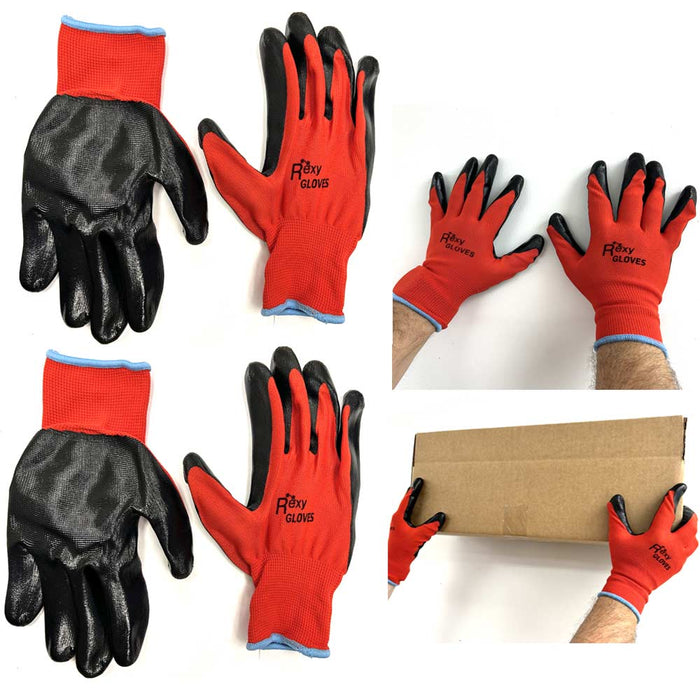 2 Rexy Gloves Nitrile Coated Palm Work Mechanic Seamless Knit Hand Safety XL Red