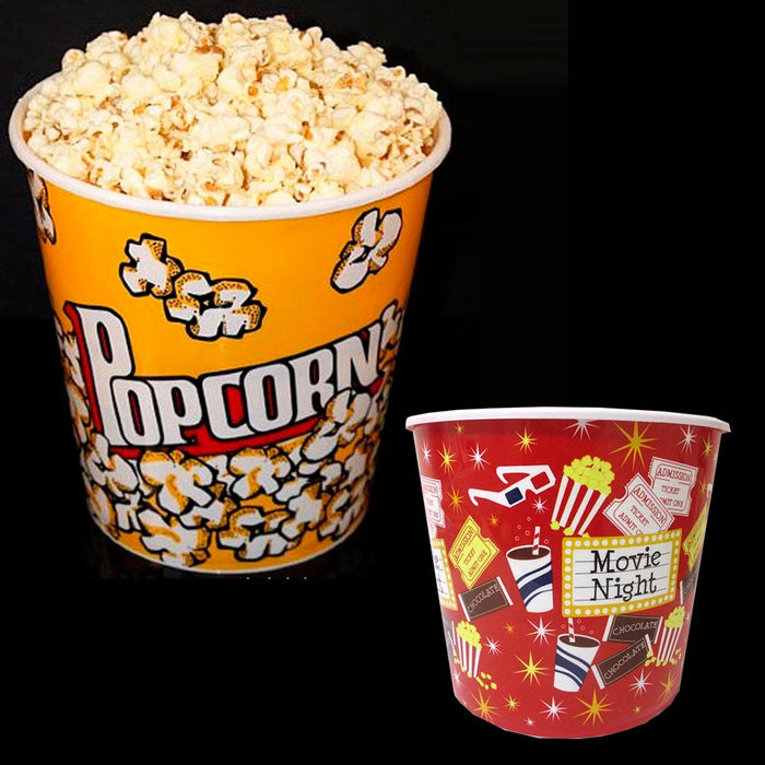 Popcorn Bowl Bucket Retro Style Reusable Plastic Container Movie Theater 8" Tall