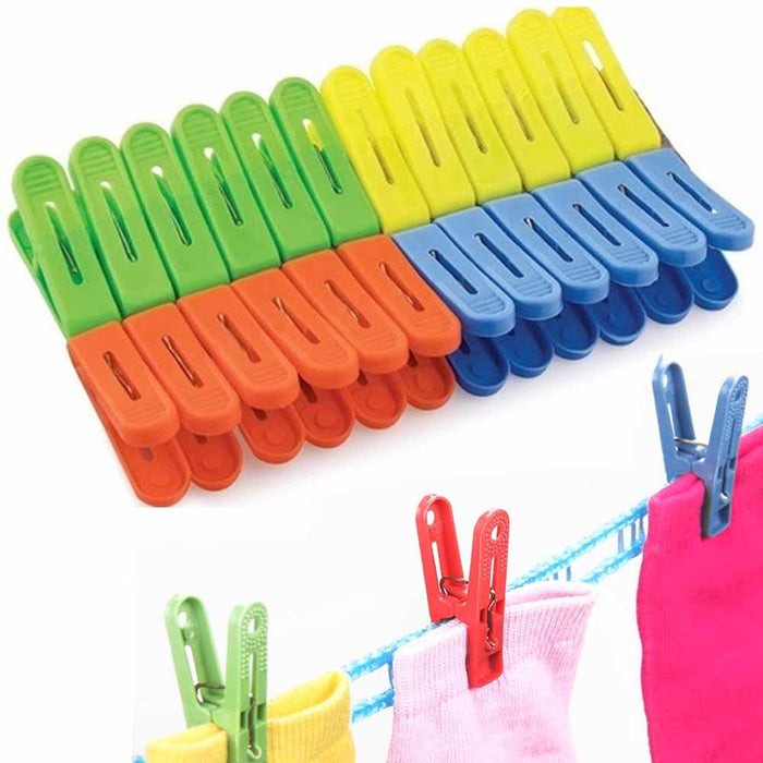 24 Plastic Clothespins Laundry Clips Clothes Pegs Pins Hangs Clothing Heavy Duty