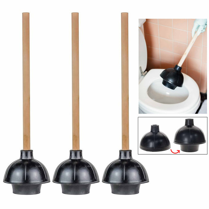 3 High Pressure Powerful Pump Toilet Plunger 19"L Multi-Drain Flange Declog Sink